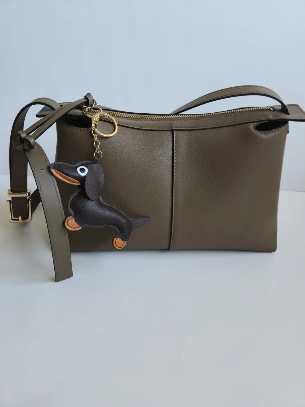 H&M Shoulder Bag Taupe with Dachshund Charm Included